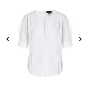Theory Perforated Details Poplin Top Short Sleeve Blouse Openwork White M